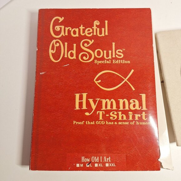 Large Grateful Old Souls How Old I Art Hymnal Tan T-Shirt Size L Christian - Picture 3 of 9